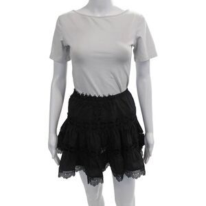 Were All Pretty Girls Womens Ibiza Lace Trim A Line Skirt Black Cotton Small